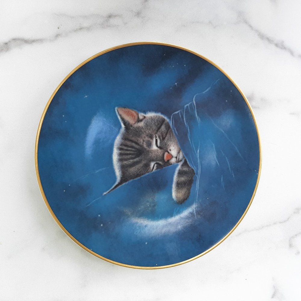 VINTAGE Collectible Plate Decor Sleeping Gray Cat JACKSON CHINA Made in USA